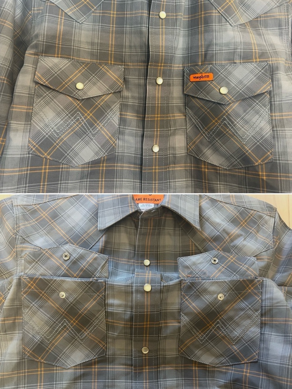 Wrangler Men's Flame Resistant Plaid Western Long Sleeve Snap Front Top Small - Picture 12 of 15